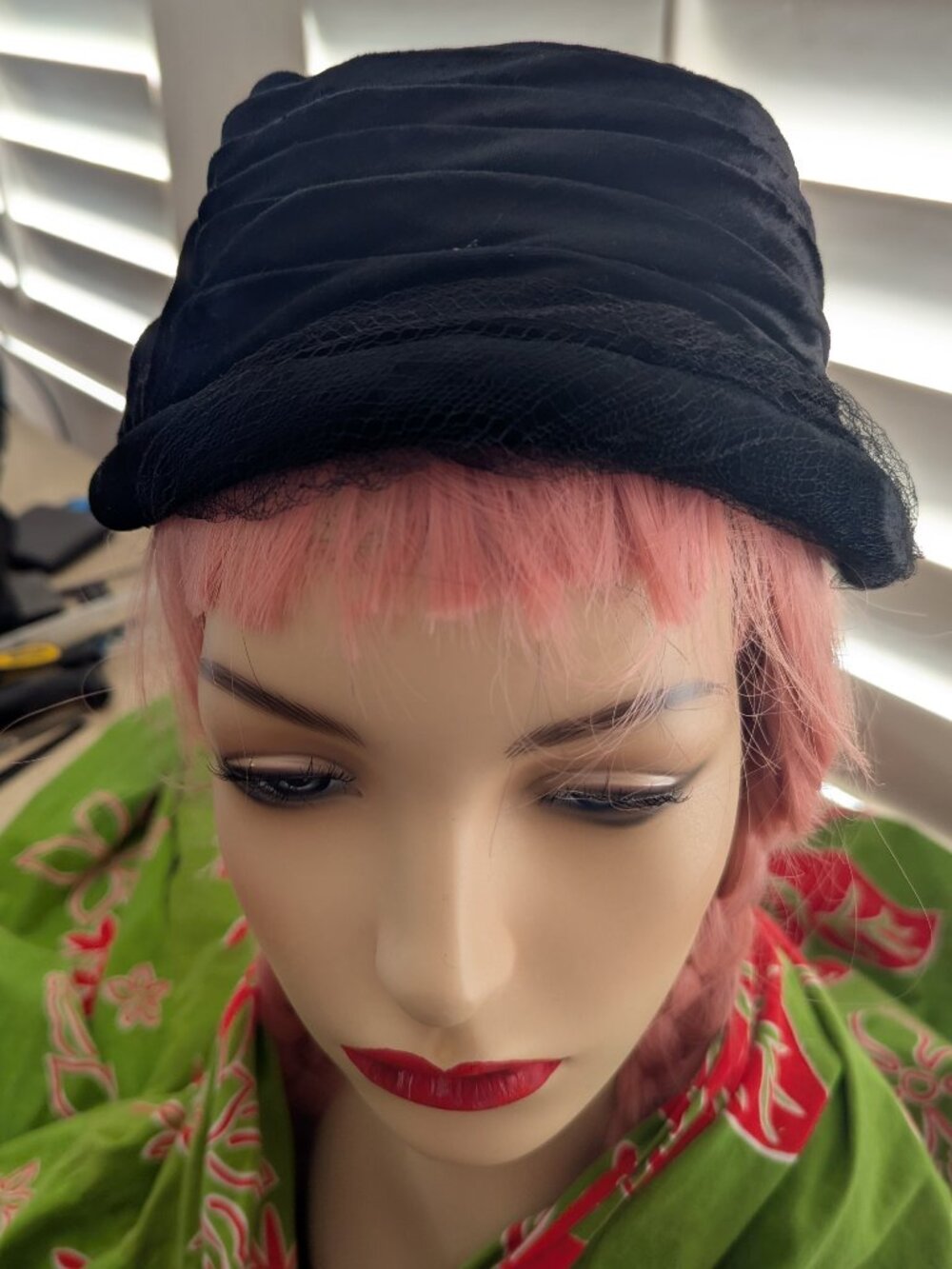 Vintage 1950's Black Silk Hat Marion Valle New York, Topper Hat With Veil
